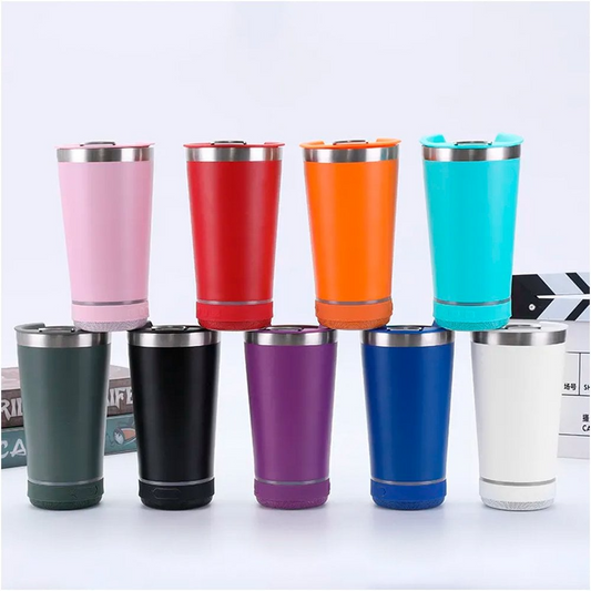 Copo Térmico Inox 470ml Com Caixa De Som Bluetooth C/ Luz U / CORES VARIADAS