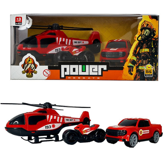 Kit Power Resgate Brinquedo Com Carrinho Moto E Helicóptero U / UNICA