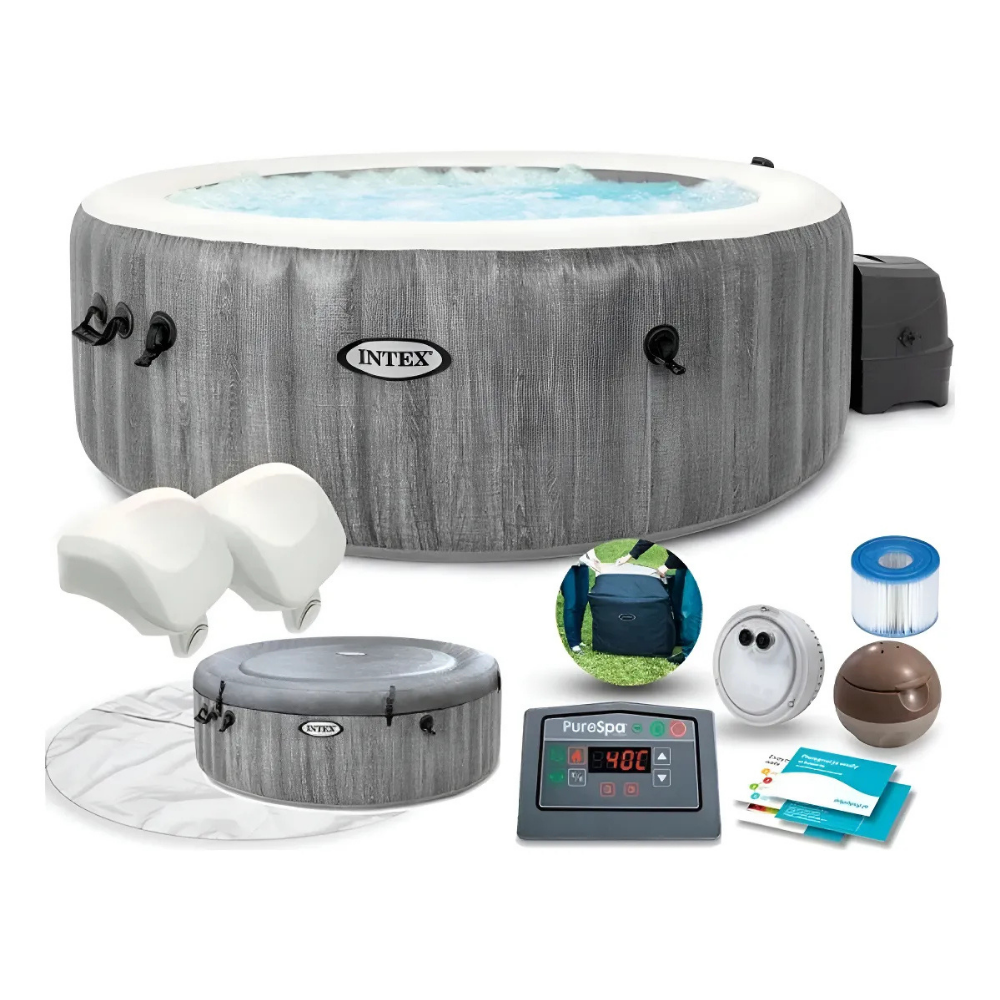 Banheira Spa Inflável Ofurô Intex PureSpa Greywood Deluxe 4 Pessoas 795L com Aquecedor e 140 Jatos