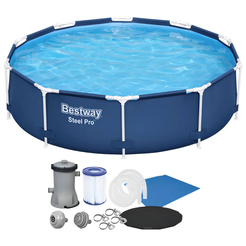 Kit Piscina Estrutural Bestway 4.678 Litros Steel Pro MAX Completo: Filtro 127V + Capa + Forro