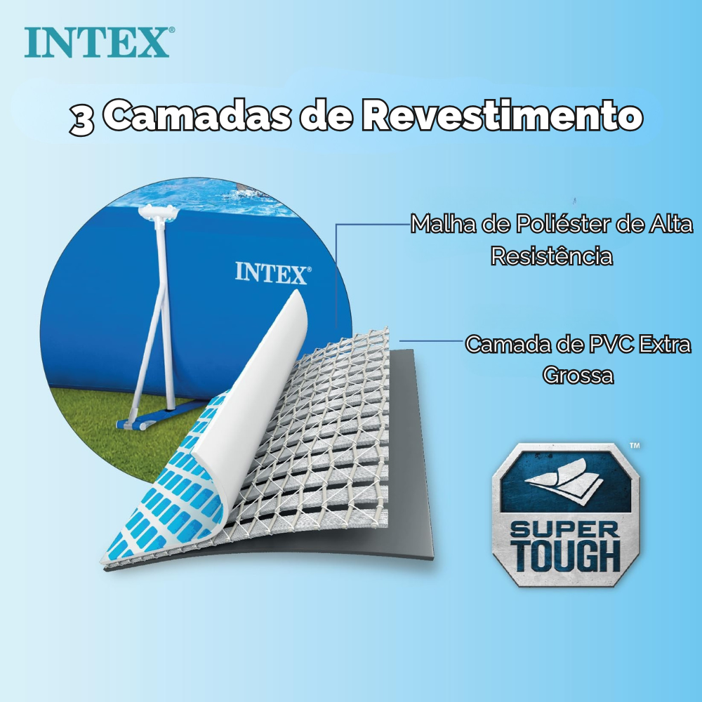 Piscina Estrutural Retangular 7.127 Litros Intex Armação de Metal 2,2x4,5M