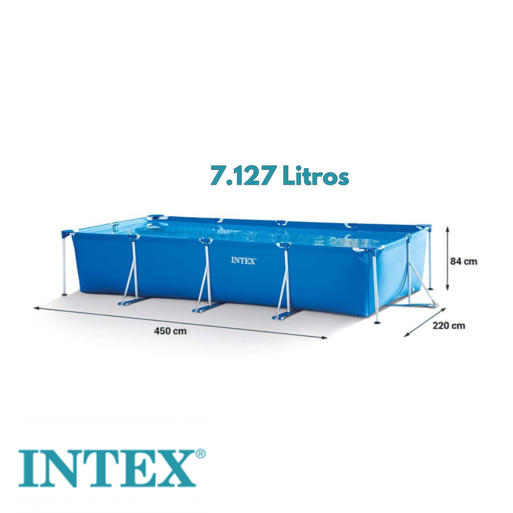 Piscina Estrutural Retangular 7.127 Litros Intex Armação de Metal 2,2x4,5M