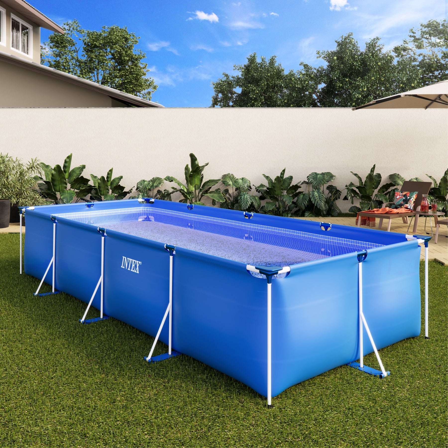 Piscina Estrutural Retangular 7.127 Litros Intex Armação de Metal 2,2x4,5M