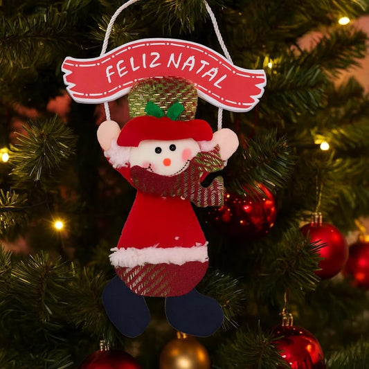 Enfeite de Natal de Pendurar com Placa Feliz Natal 32x19cm – Decoração Natalina para Porta, Parede ou Árvore de Natal - Shop100 (Boneco de Neve)