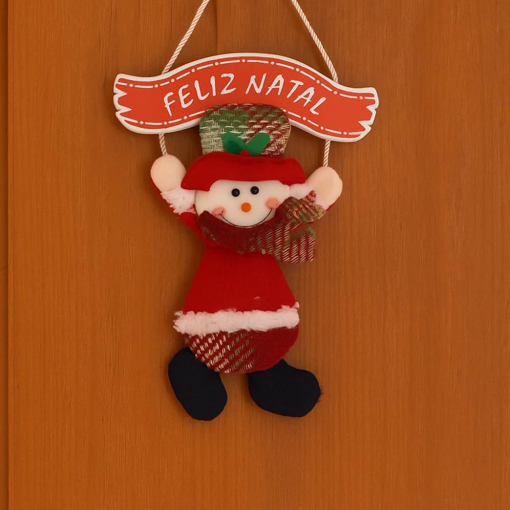 Enfeite de Natal de Pendurar com Placa Feliz Natal 32x19cm – Decoração Natalina para Porta, Parede ou Árvore de Natal - Shop100 (Boneco de Neve)