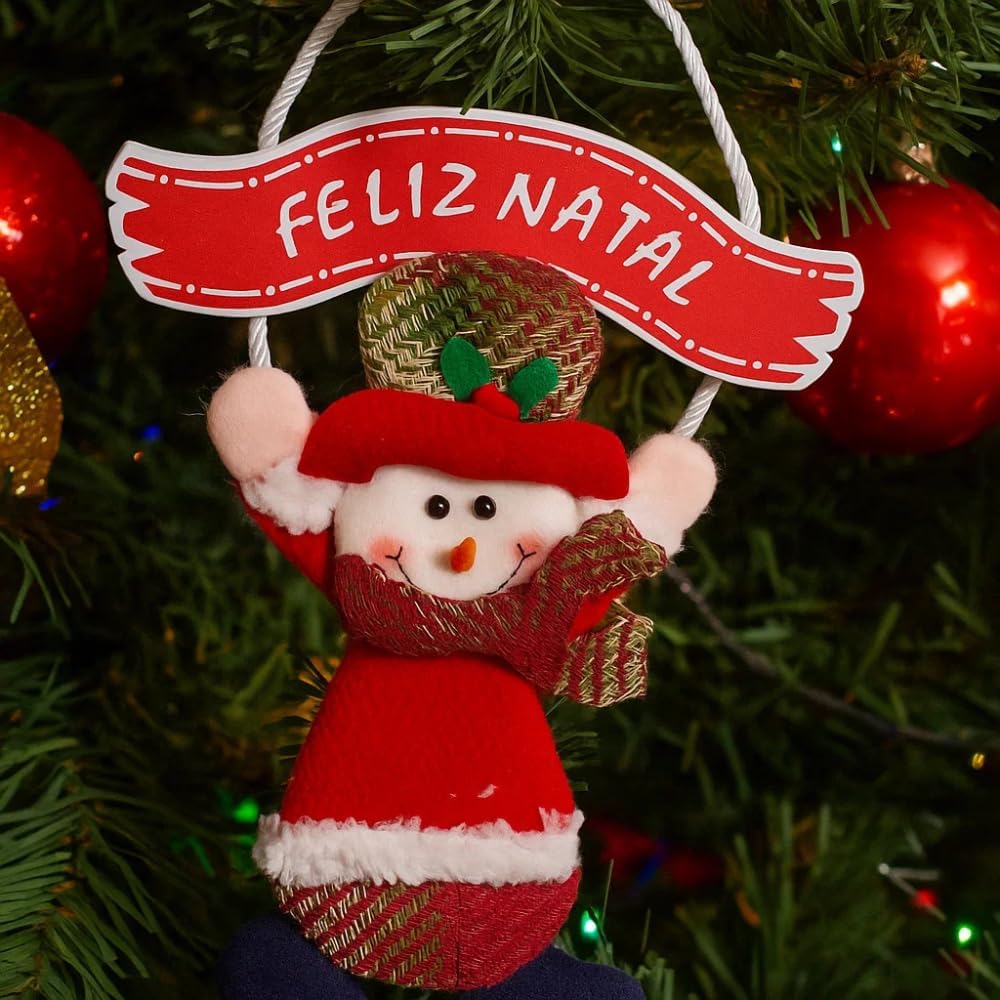 Enfeite de Natal de Pendurar com Placa Feliz Natal 32x19cm – Decoração Natalina para Porta, Parede ou Árvore de Natal - Shop100 (Boneco de Neve)