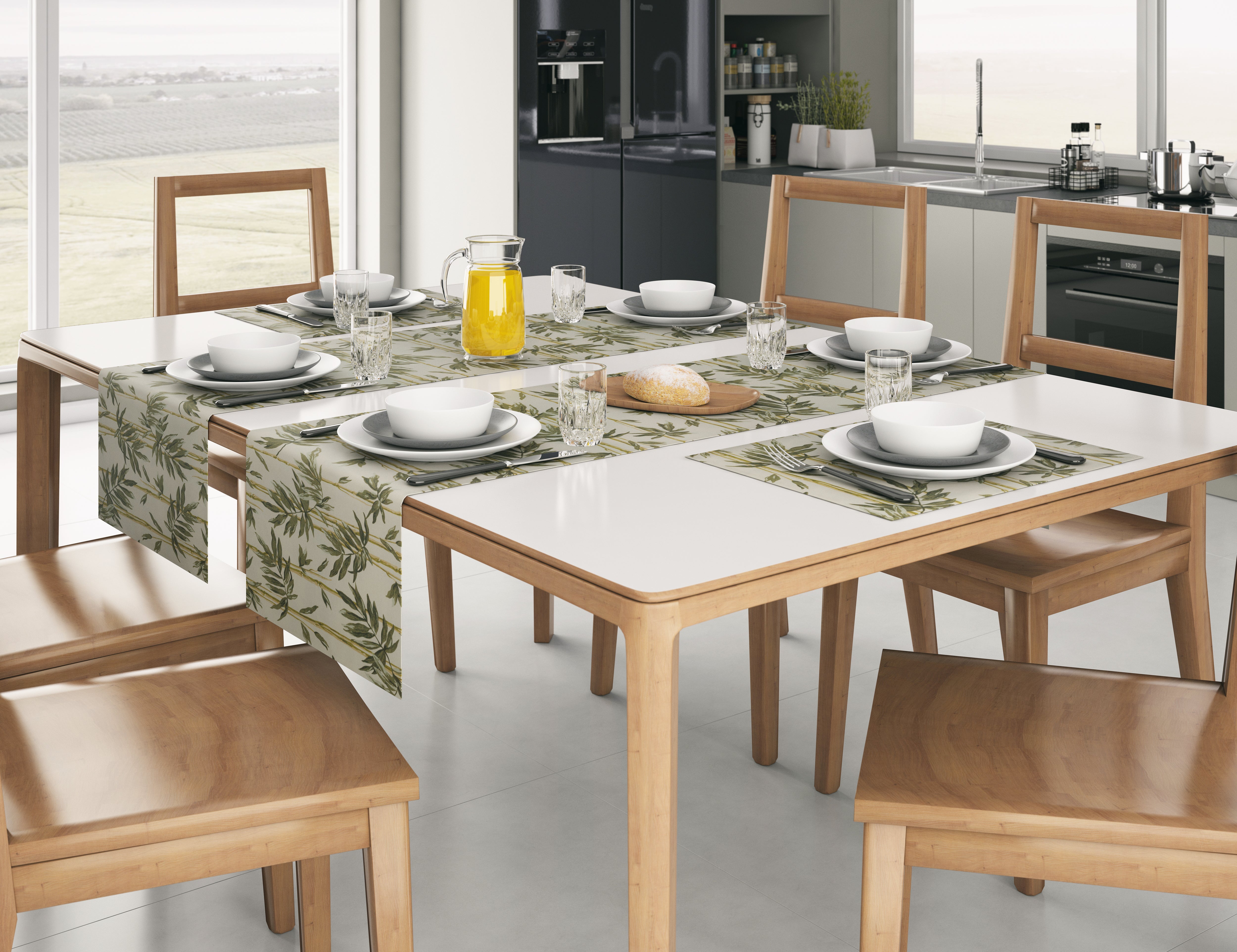 Kit 6 Jogos Americanos Jacquard Imp. + Caminho de Mesa