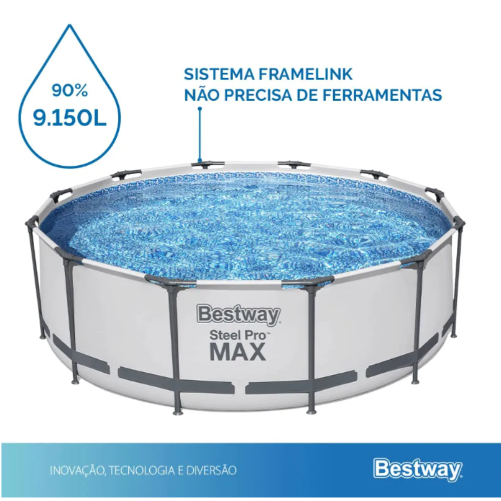 Piscina Estrutural Bestway Steel Pro MAX 9.150L com Escada, Capa, Forro e Filtro 2.006 L/h 127V