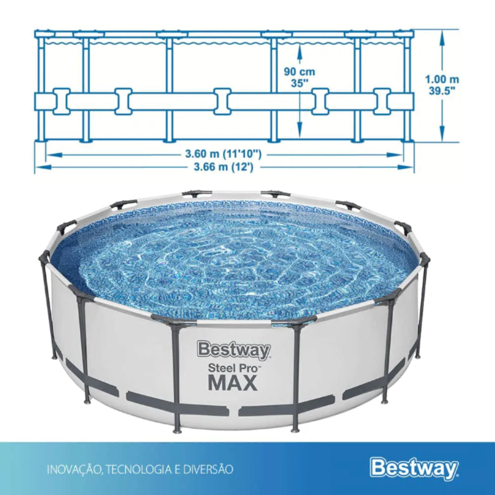 Piscina Estrutural Bestway Steel Pro MAX 9.150L com Escada, Capa, Forro e Filtro 2.006 L/h 127V