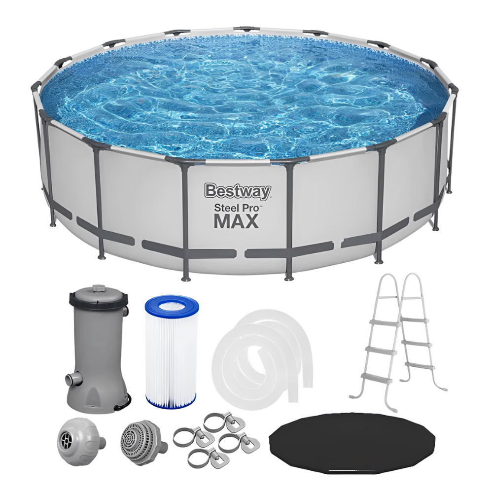Piscina Estruturada 15.232 Litros Bestway Steel Pro MAX 4,27m x 1,22m + Filtro 3028L/h 127V + Capa + Escada