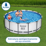 Piscina Estruturada 15.232 Litros Bestway Steel Pro MAX 4,27m x 1,22m + Filtro 3028L/h 127V + Capa + Escada