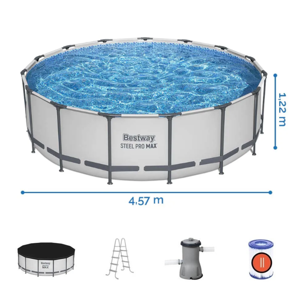 Piscina Estruturada 15.232 Litros Bestway Steel Pro MAX 4,27m x 1,22m + Filtro 3028L/h 127V + Capa + Escada
