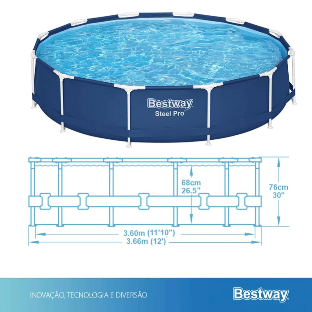 Piscina Estruturada 6.473L Circular 3,66m x 76cm Steel Pro Bestway
