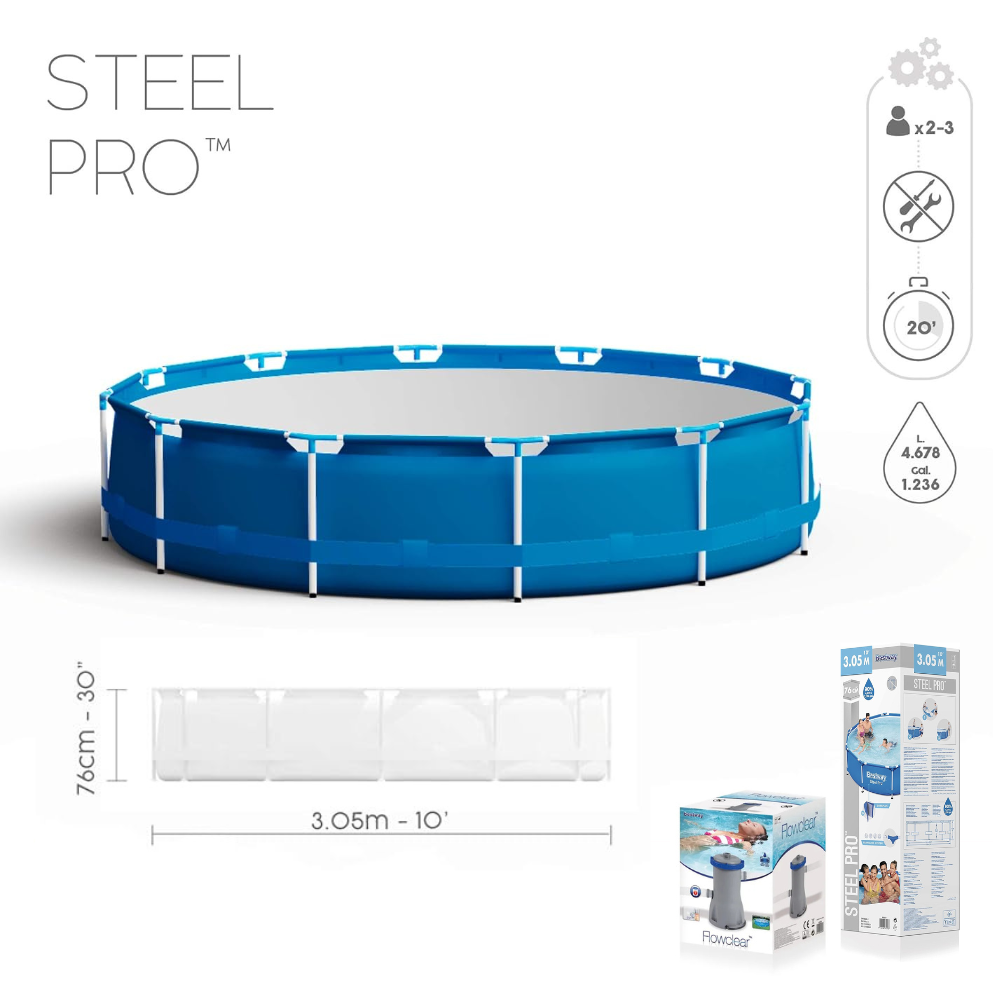 Kit Piscina Estrutural Bestway 4.678 Litros 3,05m x 76cm com Bomba Filtrante 127V