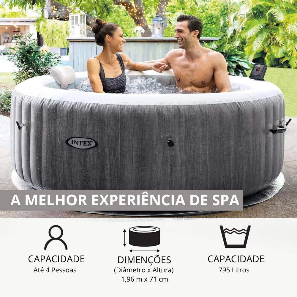 Banheira Spa Inflável Ofurô Intex PureSpa Greywood Deluxe 4 Pessoas 795L com Aquecedor e 140 Jatos