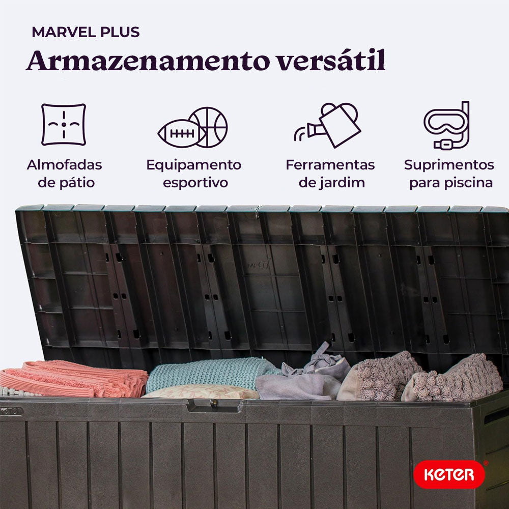 Baú Caixa Organizadora Multiuso Grande 270 Litros Marvel Marrom Keter