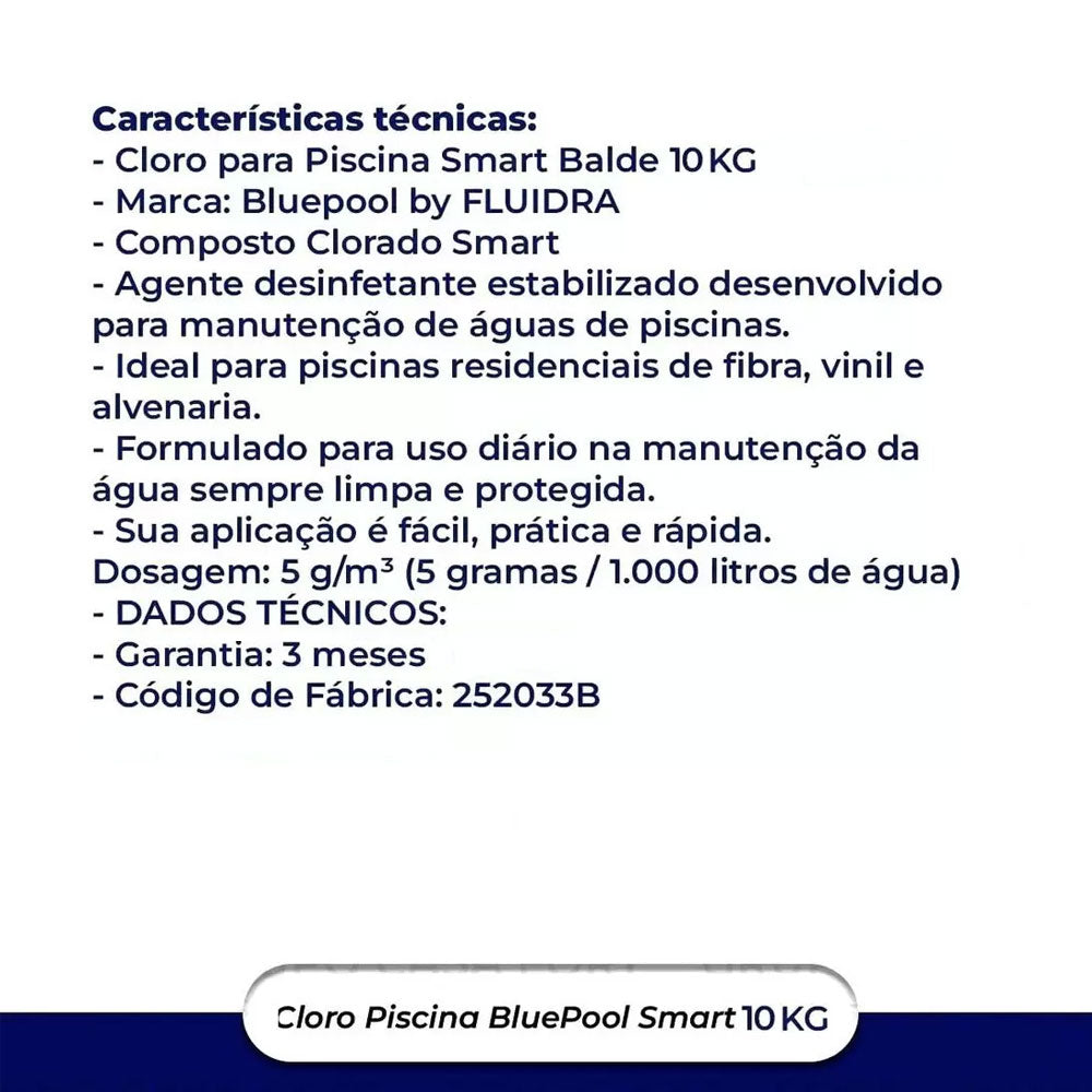 Cloro para Piscina Smart Balde 10kg Bluepool Fluidra
