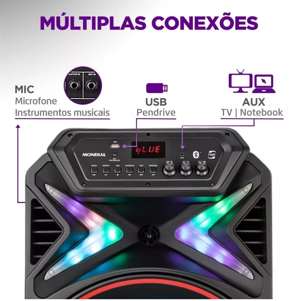Caixa de Som Amplificada Mondial Connect Lights Plus Cm-700 Bivolt