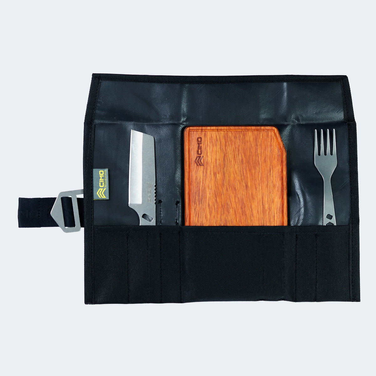 Conjunto Cimo Travel com Faca Cleaver, Garfo, Tábua de Corte e Bag de Transporte Preta - IC282P