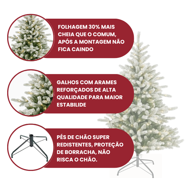Árvore de Natal Nevada 1,80m de Altura - 1.326 Galhos - Micro LED