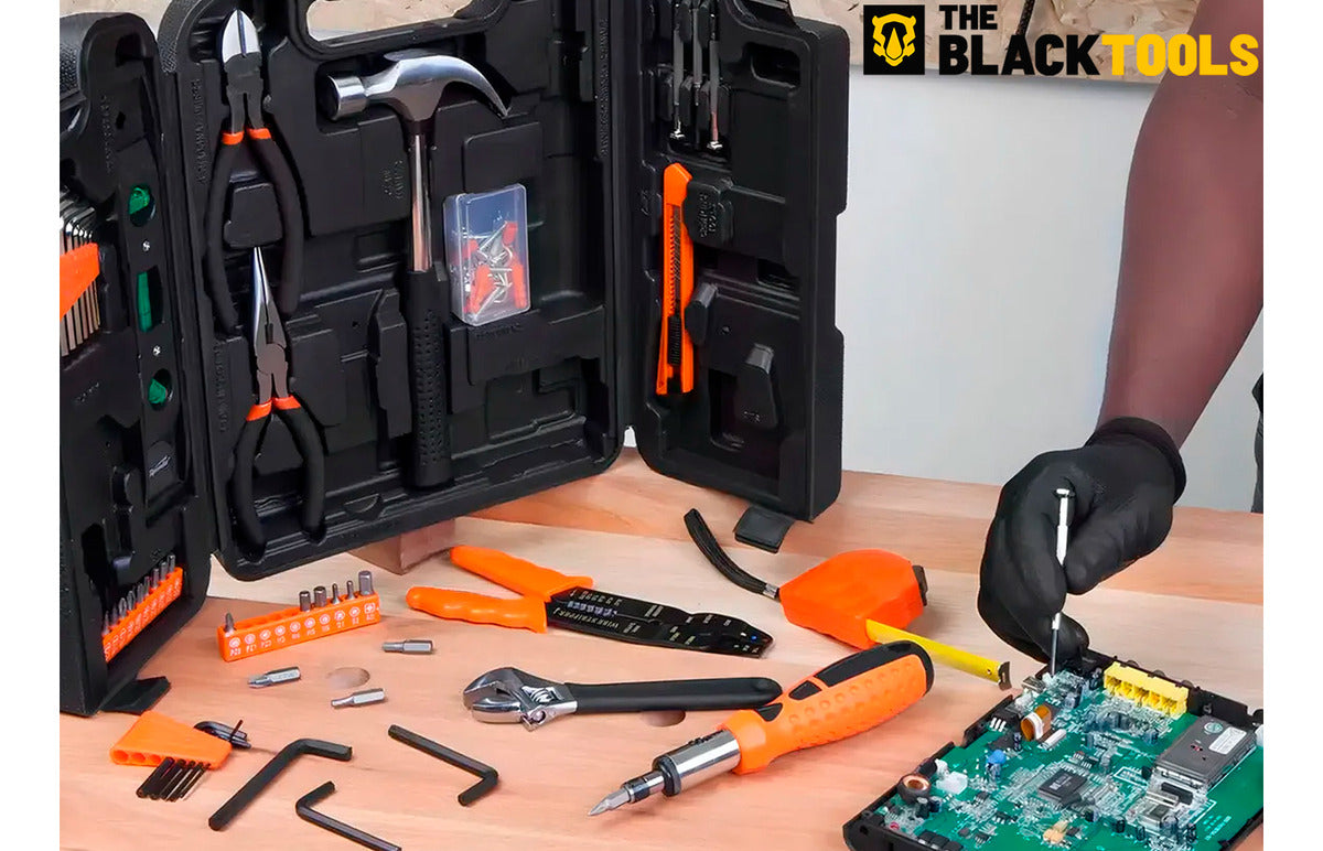 Jogo De Ferramentas 169 Peças Com Maleta E Furadeira Parafusadeira Sem Fio A Bateria Tb-12e 12v 3/8 10mm The Black Tools