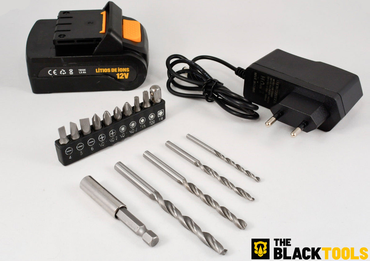 Jogo De Ferramentas 169 Peças Com Maleta E Furadeira Parafusadeira Sem Fio A Bateria Tb-12e 12v 3/8 10mm The Black Tools