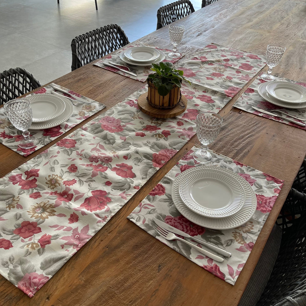 Kit 4 Jogos Americanos Jacquard Imp. + Caminho de Mesa