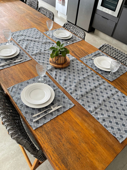 Kit 4 Jogos Americanos Jacquard Imp. + Caminho de Mesa