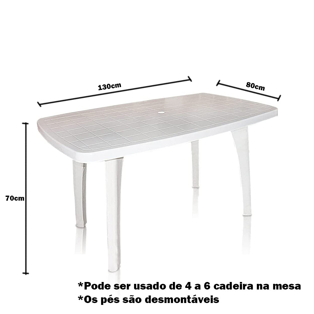 Mesa Plástica Retangular Tiradentes Pés Removíveis Branca - Antares