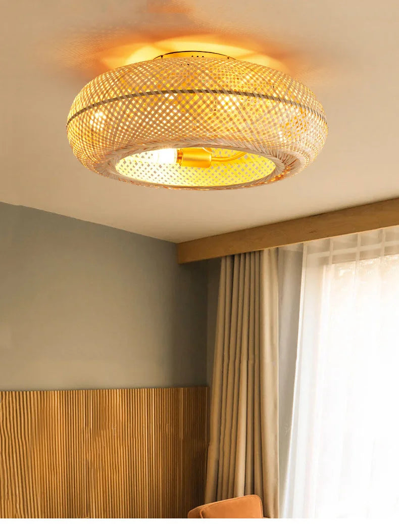 Luminária com Ventilador de teto moderno em Bambu - ZenithBreeze - Bambu Breeze Edition