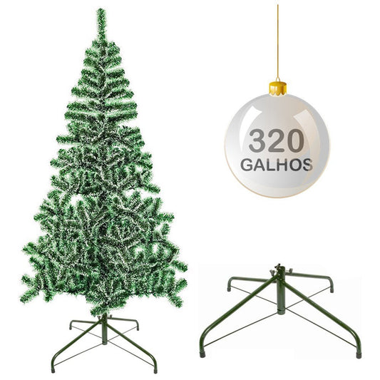 Árvore De Natal 180cm Com Neve 320 Galhos Pé De Metal U / UNICA