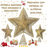 Estrela 24cm Brilhante Aramada Com Glitter Para Árvore De Natal Metalizado