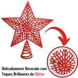Estrela de Natal Ponteira Glitter Brilhante 20cm para Arvore Decoração