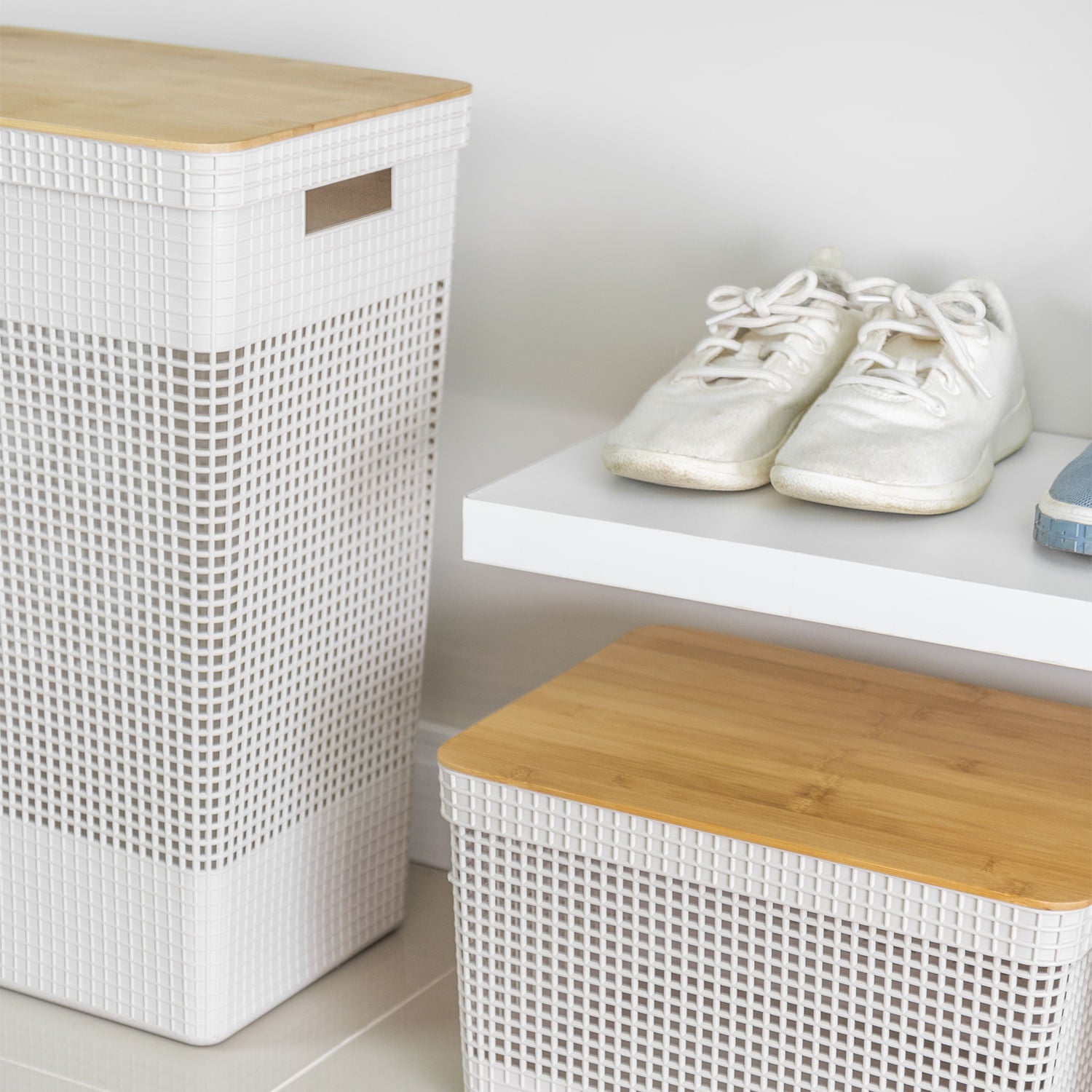 Cesto de roupas Ou 49L com tampa de bambu Linha Grid