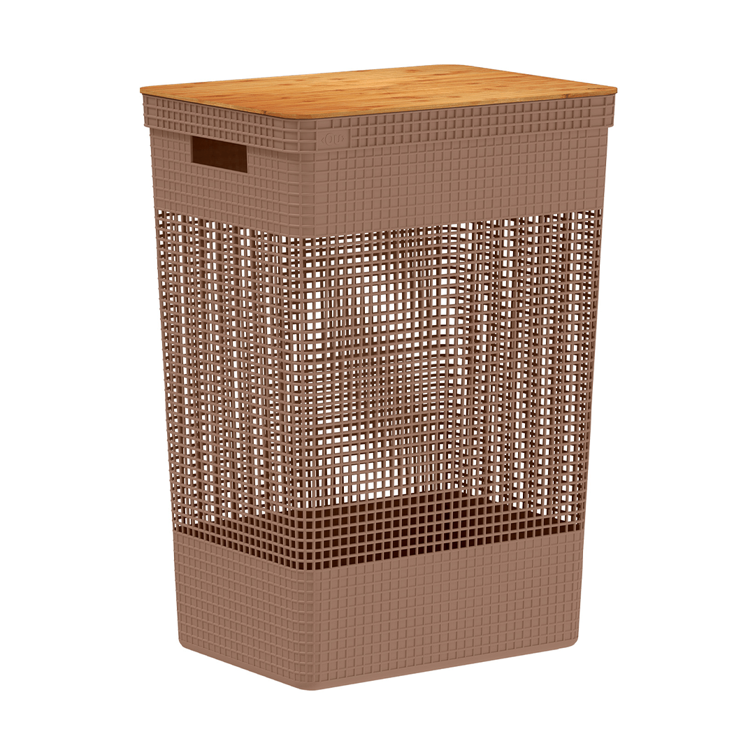 Cesto de roupas Ou 49L com tampa de bambu Linha Grid