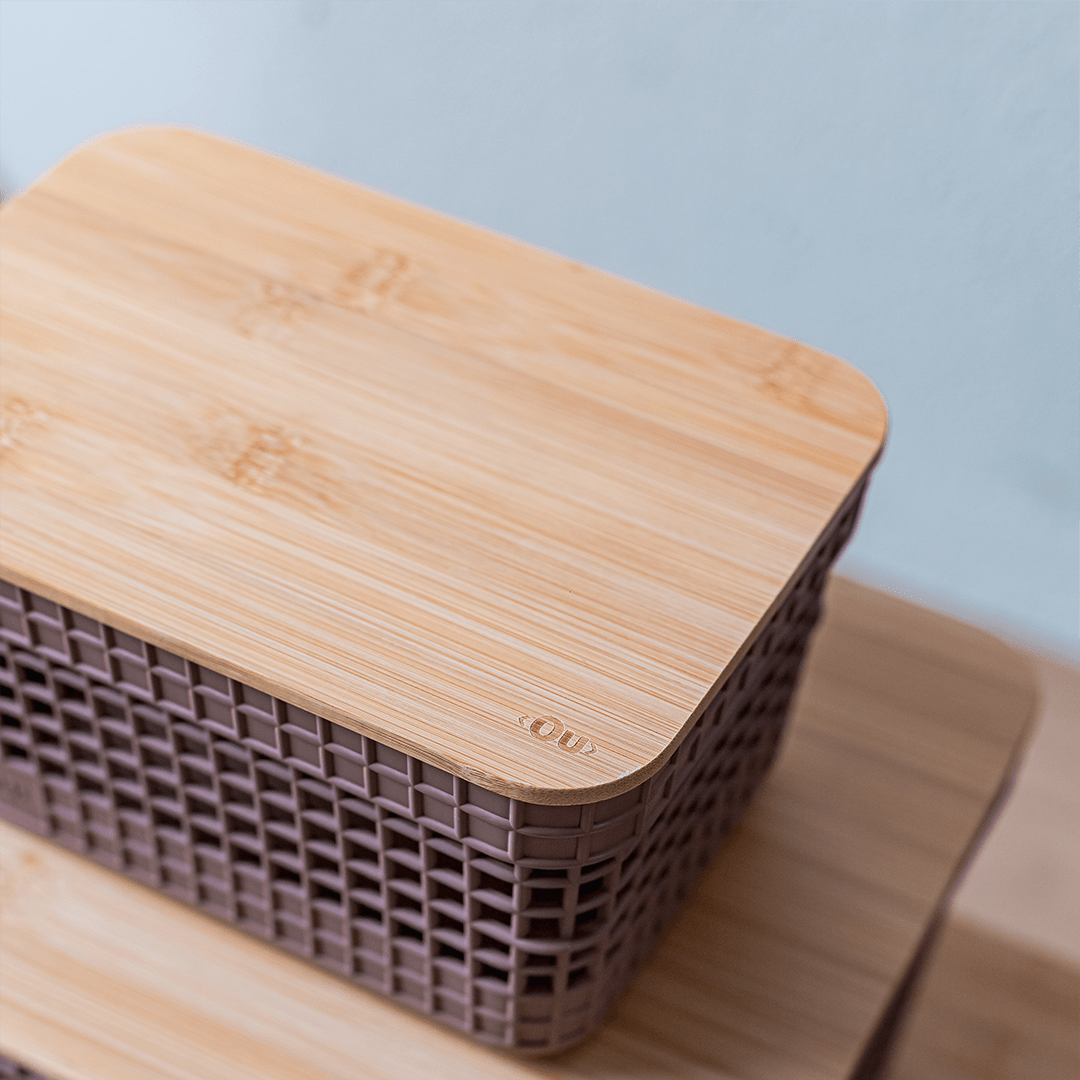 Cesto de roupas Ou 49L com tampa de bambu Linha Grid