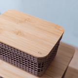 Cesto de roupas Ou 49L com tampa de bambu Linha Grid