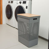 Cesto de roupas Ou 49L com tampa de bambu Linha Grid