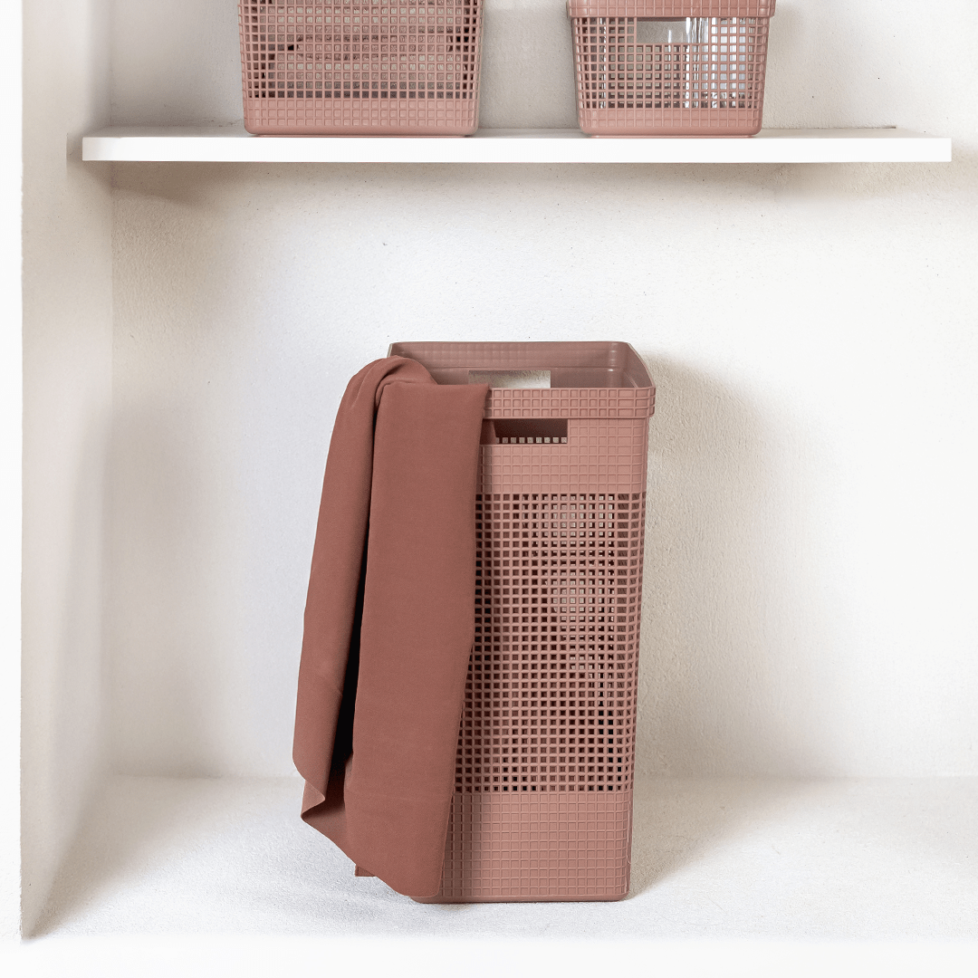 Cesto de roupas Ou 49L com tampa de bambu Linha Grid