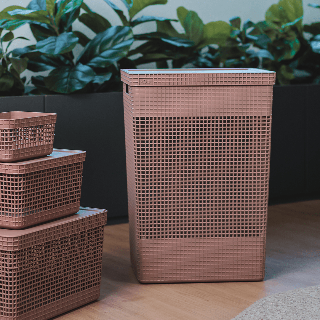 Cesto de roupas Ou 49L com tampa Linha Grid
