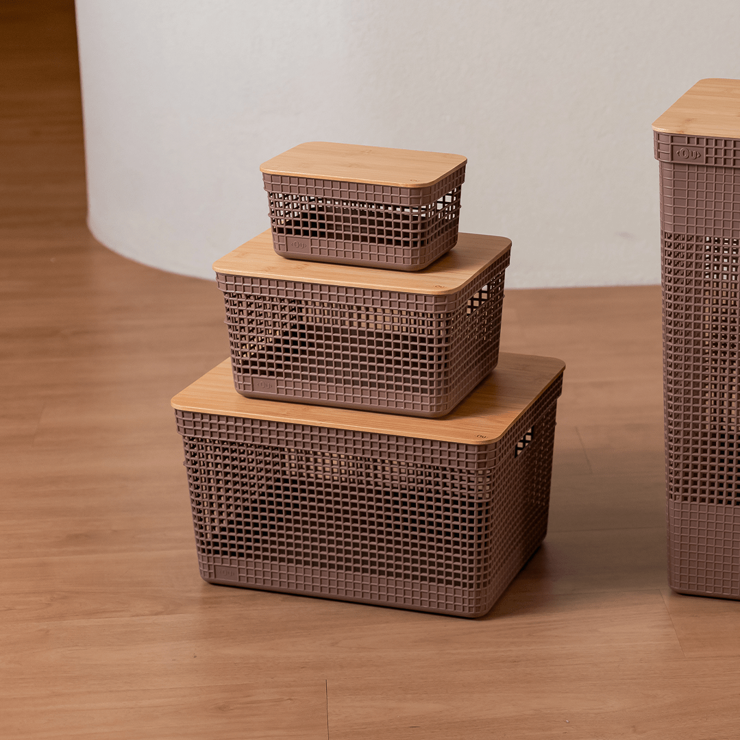 Cesto organizador Ou 20L com tampa de bambu Linha Grid