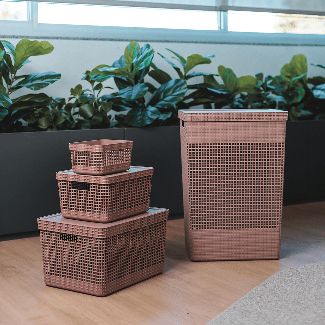 Cesto organizador Ou 20L com tampa Linha Grid