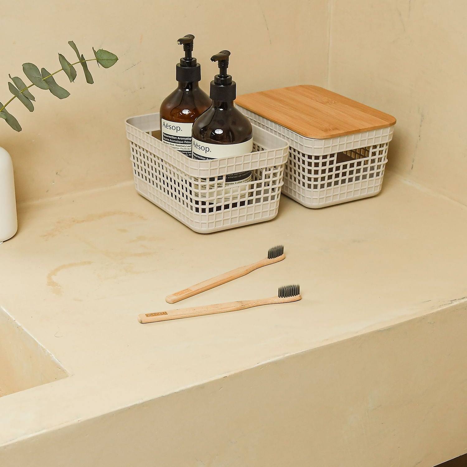 Cesto organizador Ou 2,5L com tampa de bambu Linha Grid