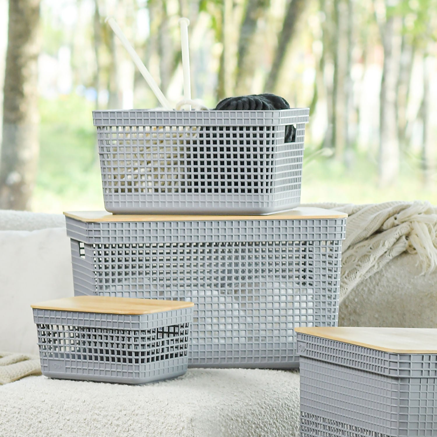 Cesto organizador Ou 2,5L com tampa de bambu Linha Grid