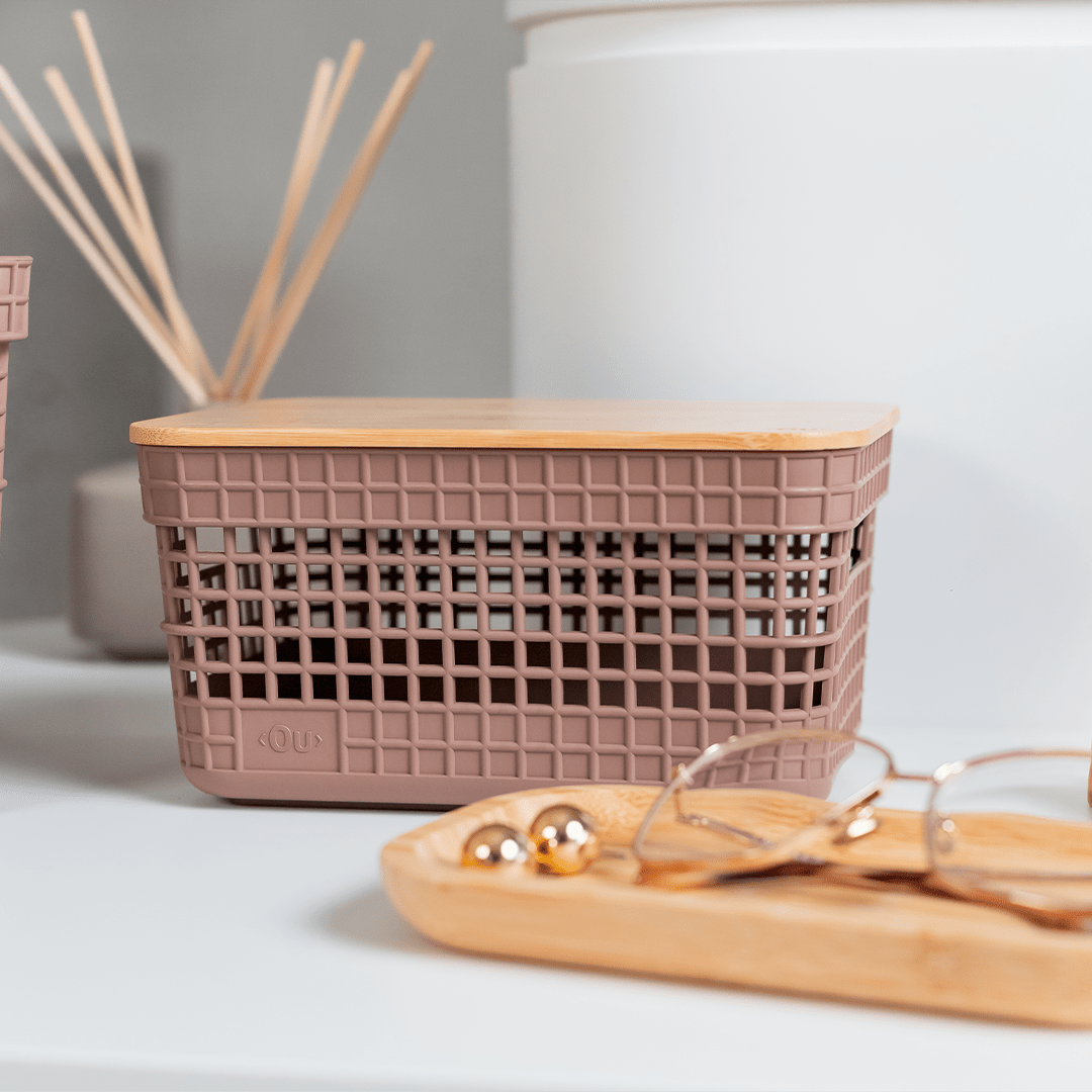 Cesto organizador Ou 2,5L com tampa de bambu Linha Grid
