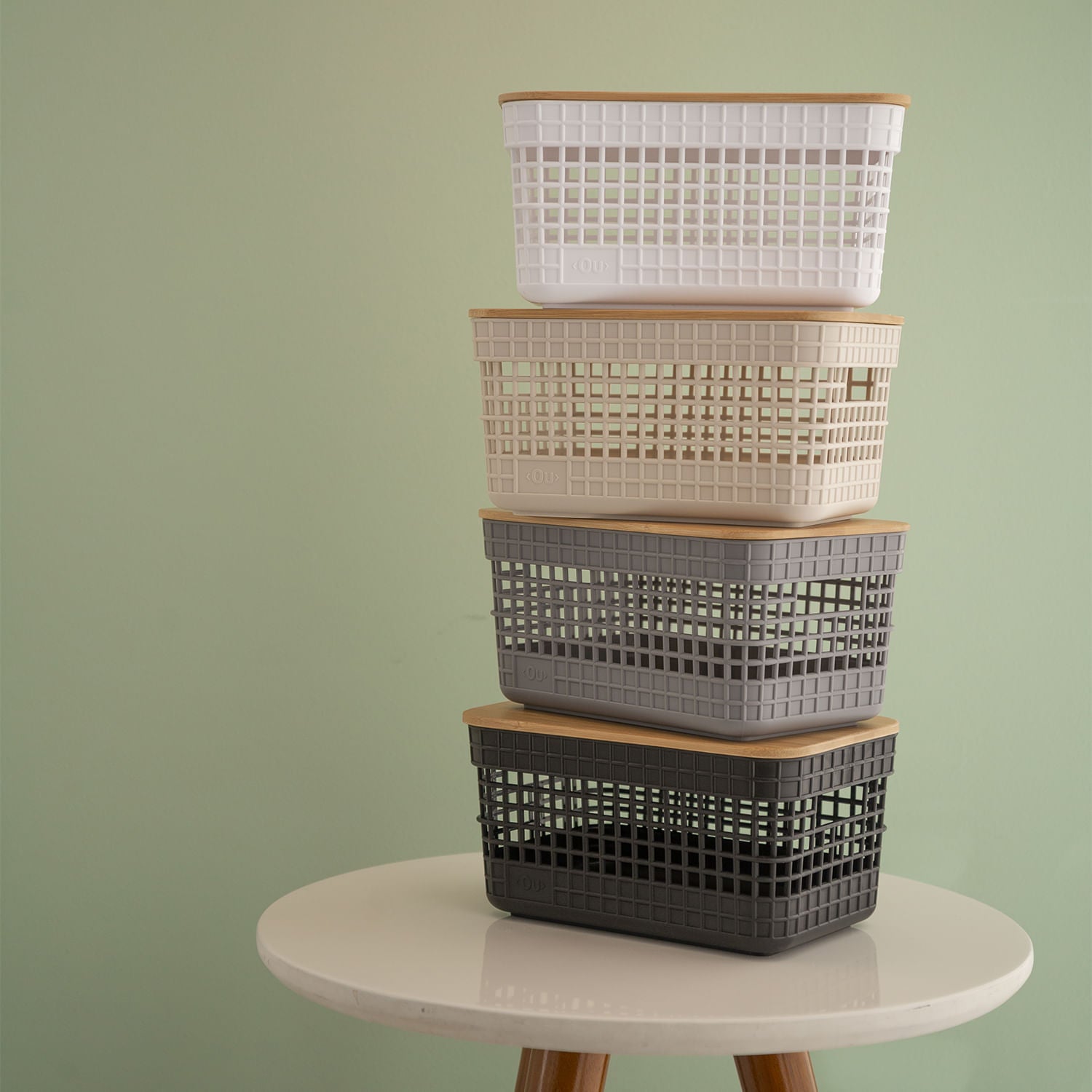 Cesto organizador Ou 2,5L com tampa de bambu Linha Grid