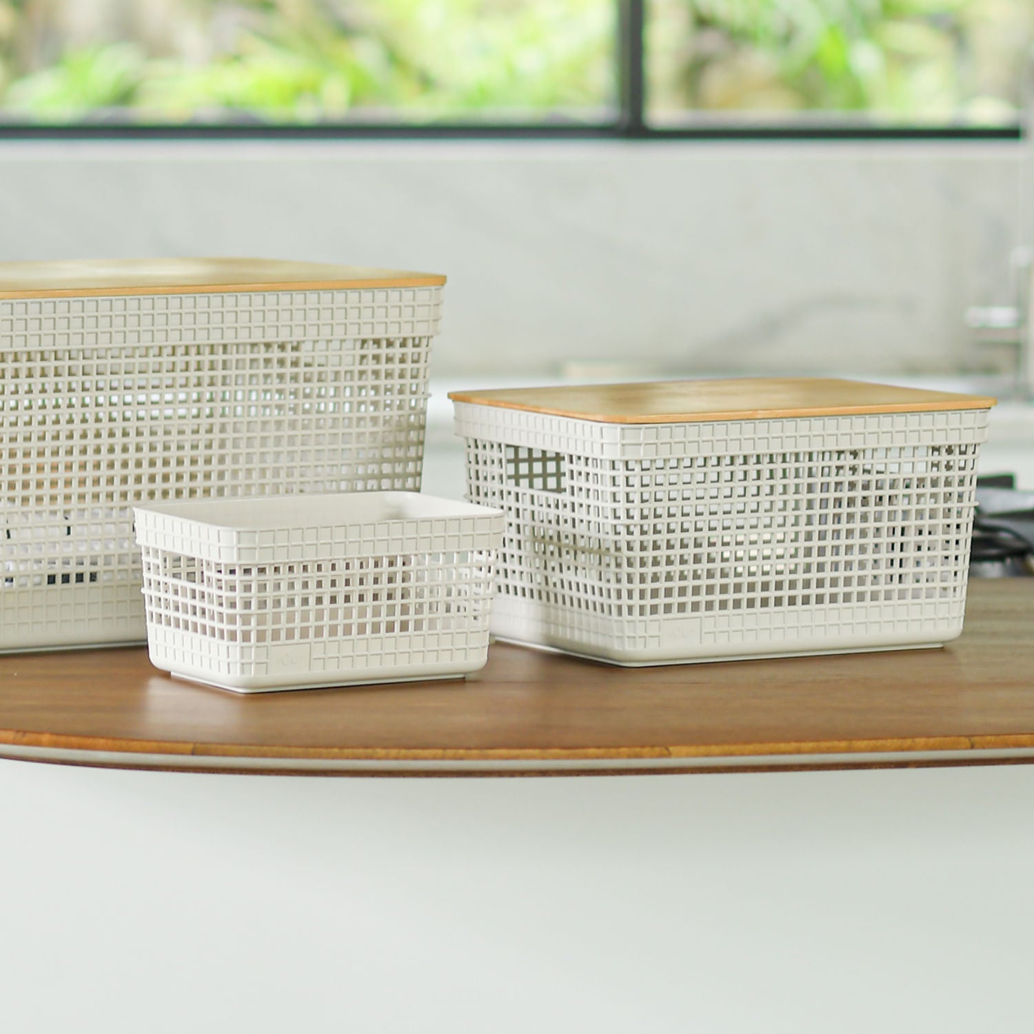 Cesto organizador Ou 8L com tampa de bambu Linha Grid