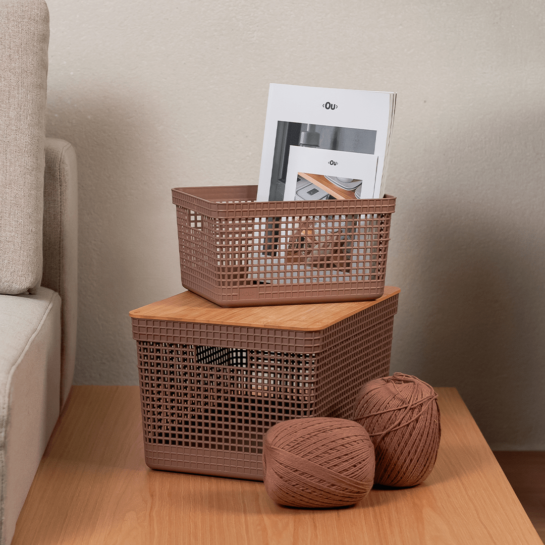 Cesto organizador Ou 8L com tampa de bambu Linha Grid