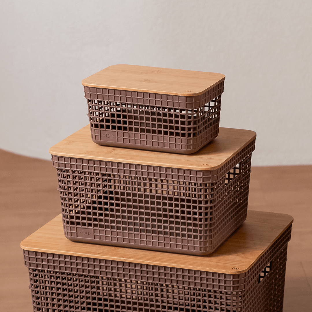 Cesto organizador Ou 8L com tampa de bambu Linha Grid