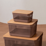 Cesto organizador Ou 8L com tampa de bambu Linha Grid